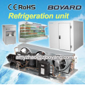 Supermarket showcase refrigerator and display showcase freezer with horizontal compressor refrigeration condensing units